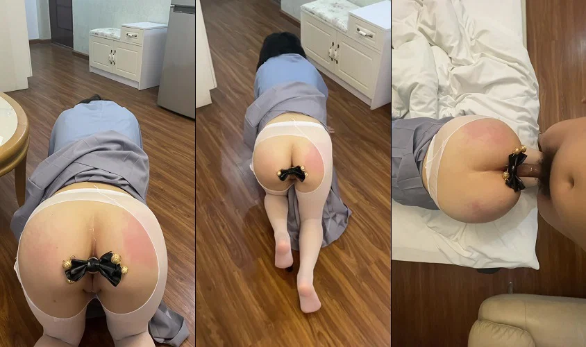 Nhét đồ chơi vào đít bắt em làm chó con bò khắp nhà chịch lút cán anh còn nghịch đít em