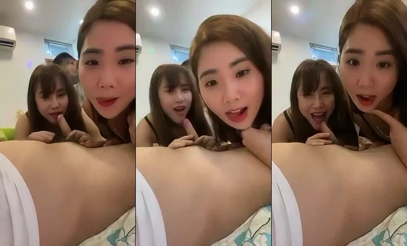 Hai em gái xinh tươi cười phục vụ nhiệt tình các anh khách trung